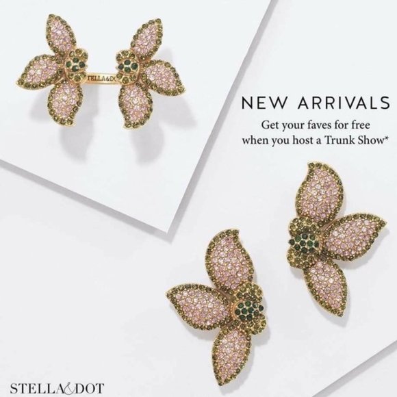 Stella & Dot | Pavé Rhinestone Peach + Green Petal Earrings Retired - Picture 2 of 7